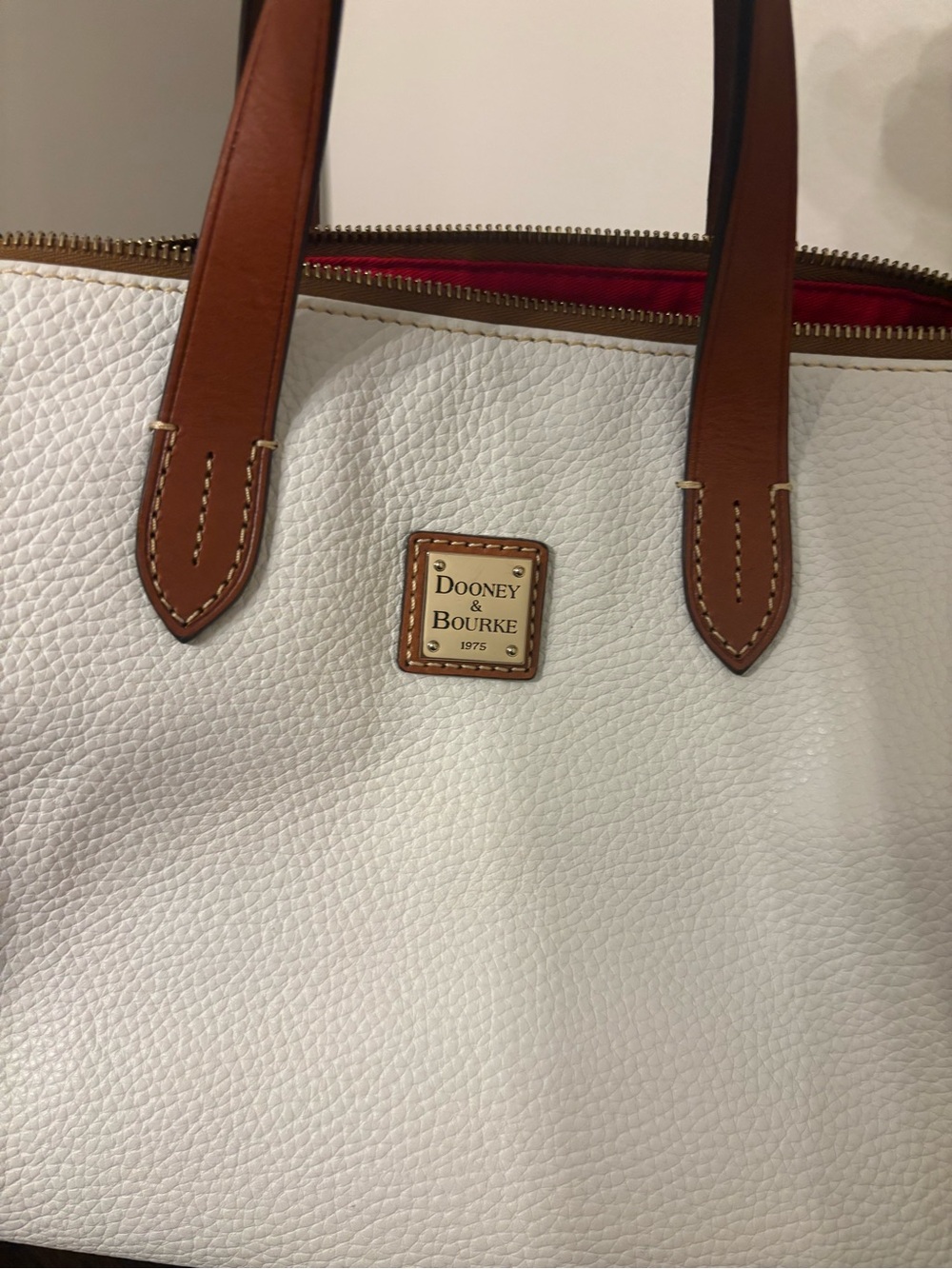 Dooney & Bourke White Pebbled Leather Satchel with Brown Trim - Picture 3 of 6